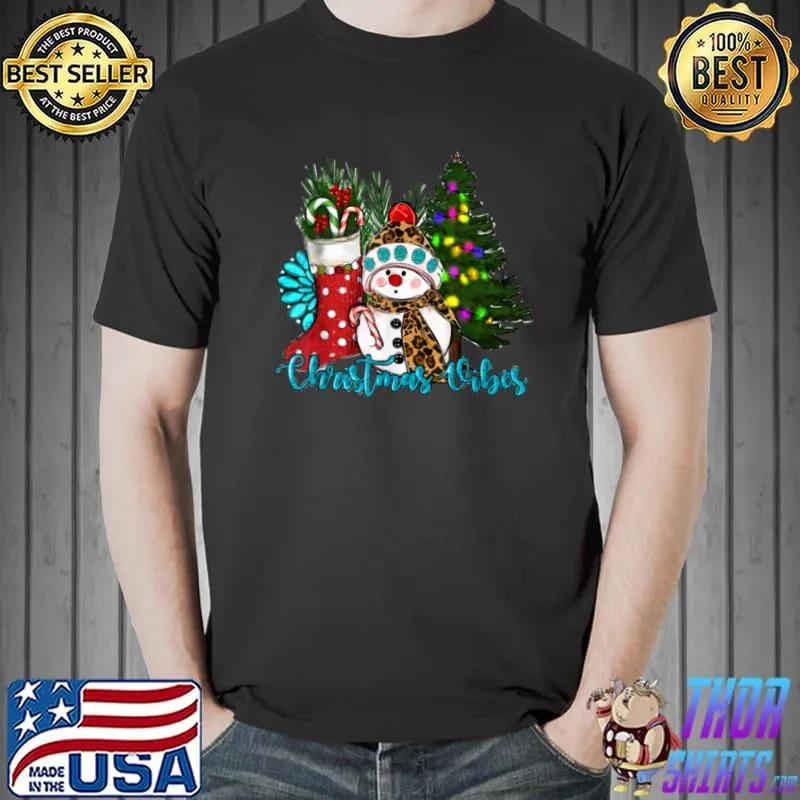 Funny christmas Vibes Snowman and socks and Tree Christmas T Shirt Unisex