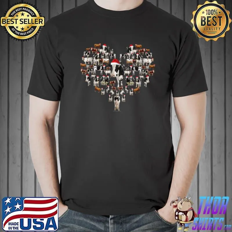 Funny Cow Heart Santa Hat Cow Lover Christmas Pajamas Heifer Xmas T Shirt Unisex