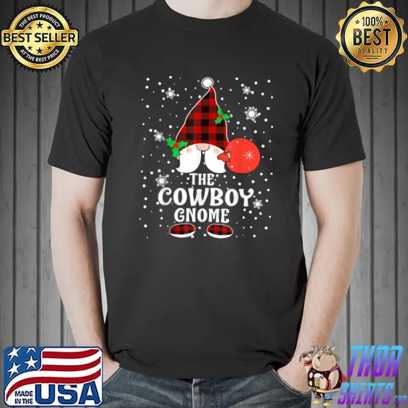 Funny cowboy Gnome Buffalo Plaid Matching Family Christmas Pajama T Shirt Unisex