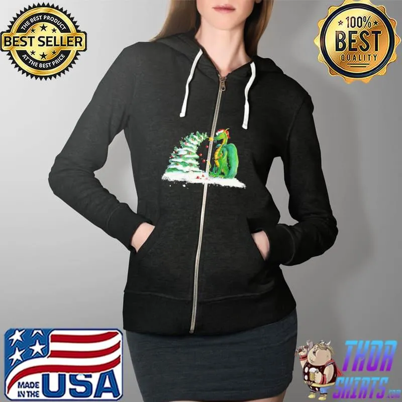 Funny Dragon Play With Tree Christmas Shirt Full Zip Hooded