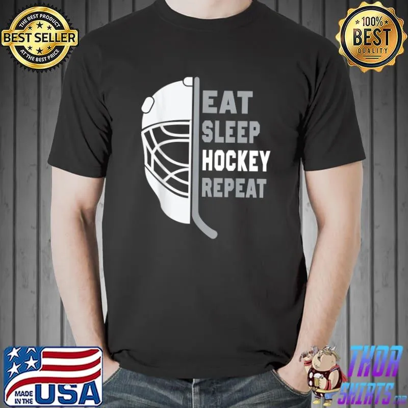 Funny eat Sleep Hockey Repeat Hockey Lovers Kids Youth Women T-Shirt Unisex