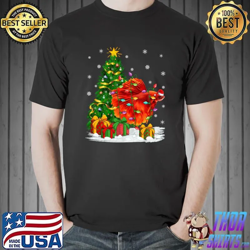 Funny family Matching Santa Hat Betta Fish Christmas T-Shirt Unisex