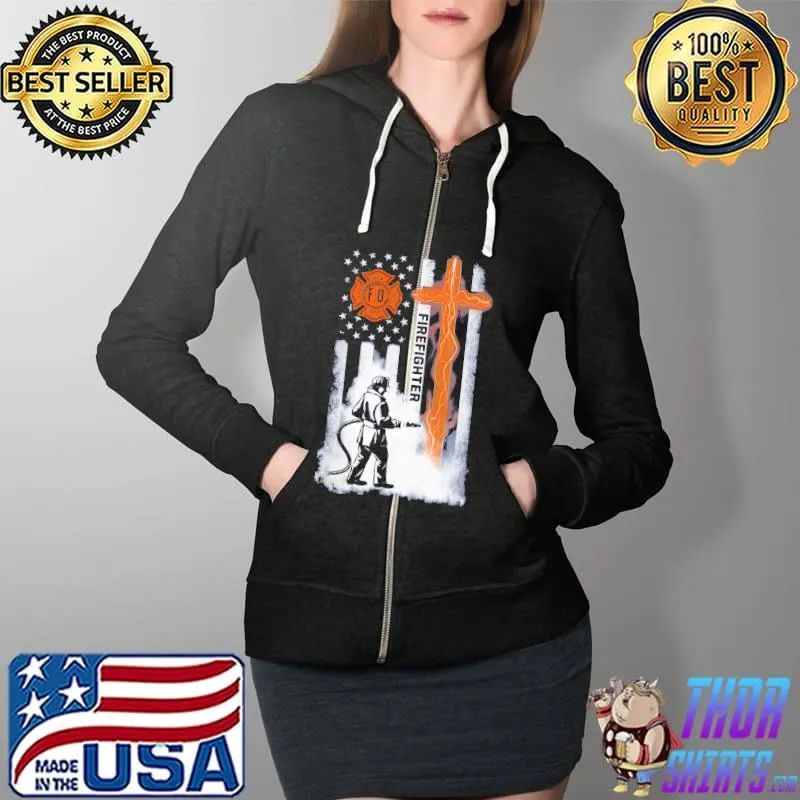 Funny Firefighter Flag Shirt Full Zip Hooded
