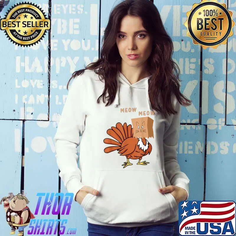 Funny funny Fake Cat Meow Thanksgiving Turkey Cat T-Shirt
