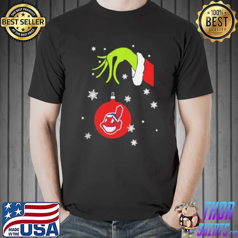Funny Grinch hand holding ornament Cleveland indians snowflake christmas Unisex