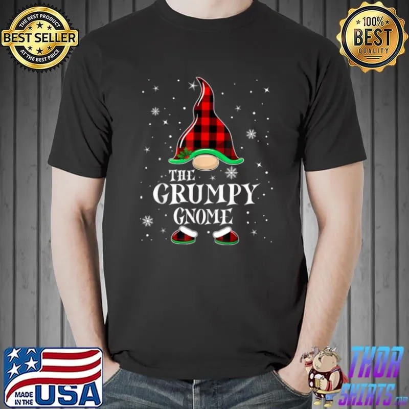 Funny Grumpy Gnome Buffalo Plaid Matching Family Christmas Pajama T Shirt Unisex