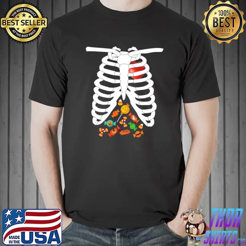 Funny Halloween Candy Rib Cage X-Ray Skeleton T-Shirt Unisex