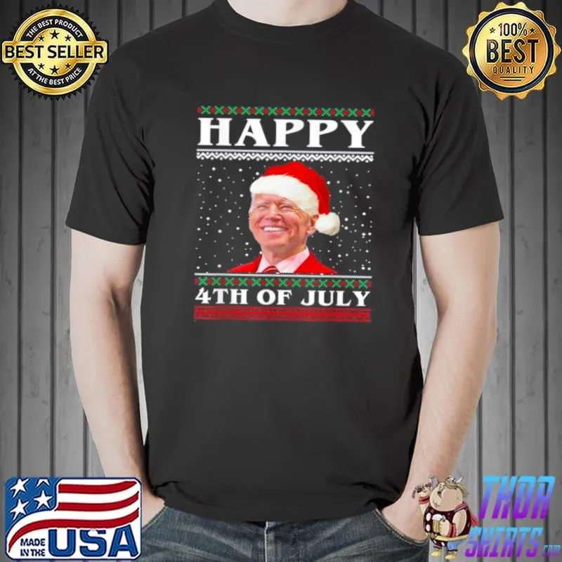 Funny Happy 4th of July Biden Santa Ugly Christmas T Shirt Unisex