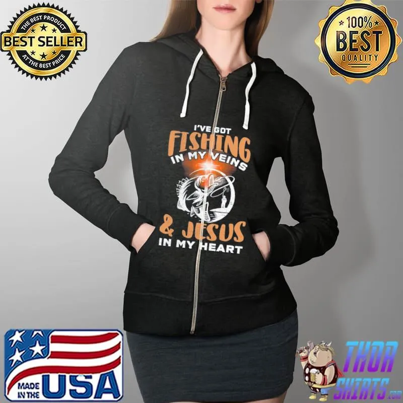 Funny I've Got Fishing In My Veins And Jesus In My Heart Shirt Full Zip Hooded