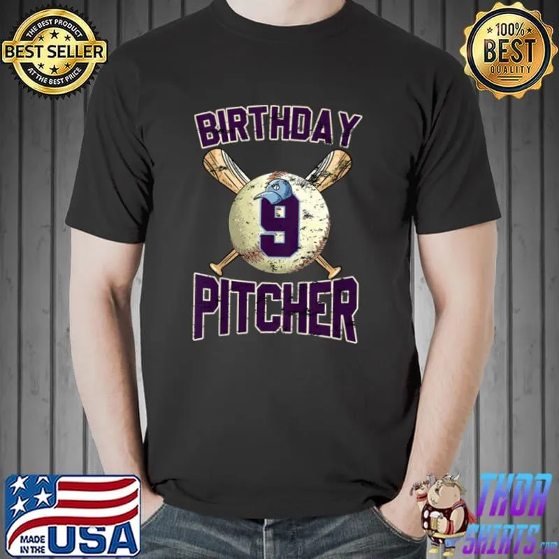 Funny kids 9th Birthday Boy Pitcher Baseball Shirt For Boys Softball T Shirt