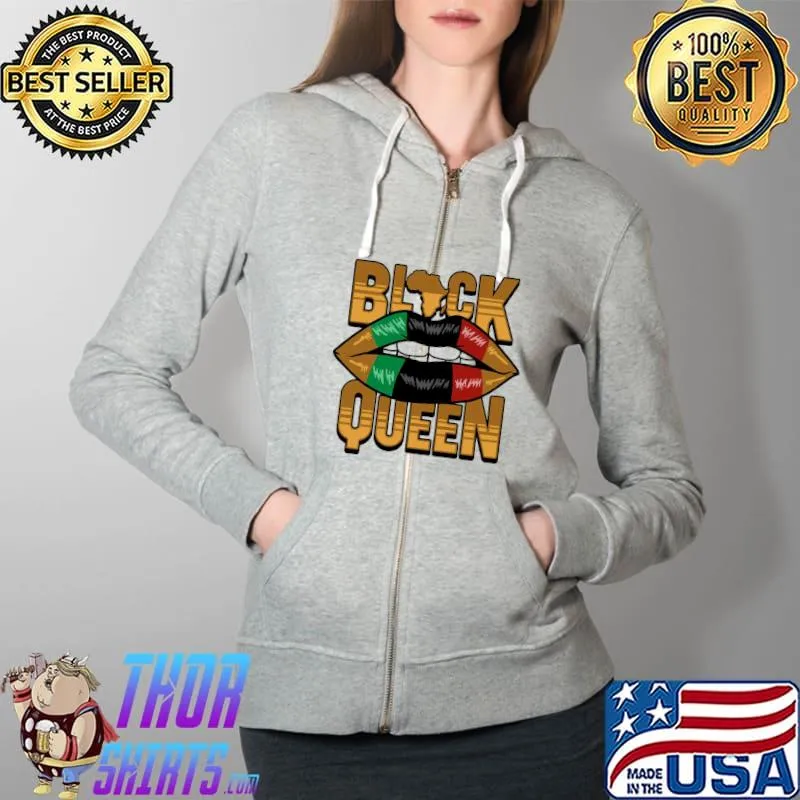 Funny Lip Black Queen Shirt Full Zip Hooded