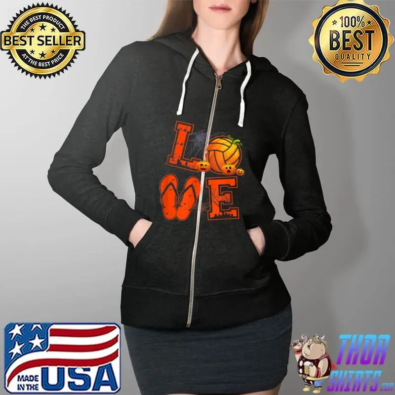 Funny LOVE Volleyball Lovers Pumpkin Witch Halloween Costume T Shirt Full Zip Hooded