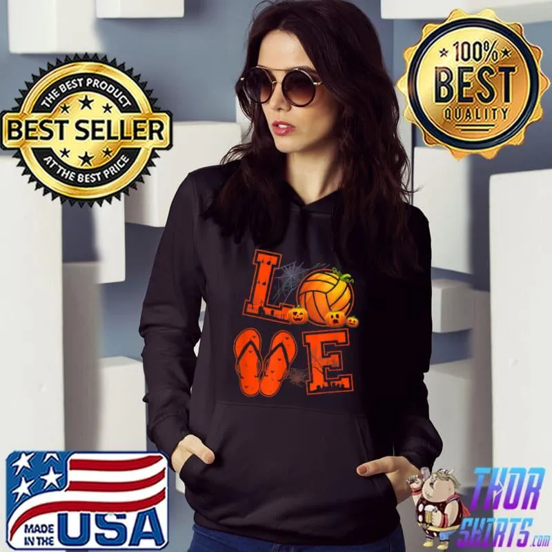 Funny LOVE Volleyball Lovers Pumpkin Witch Halloween Costume T Shirt