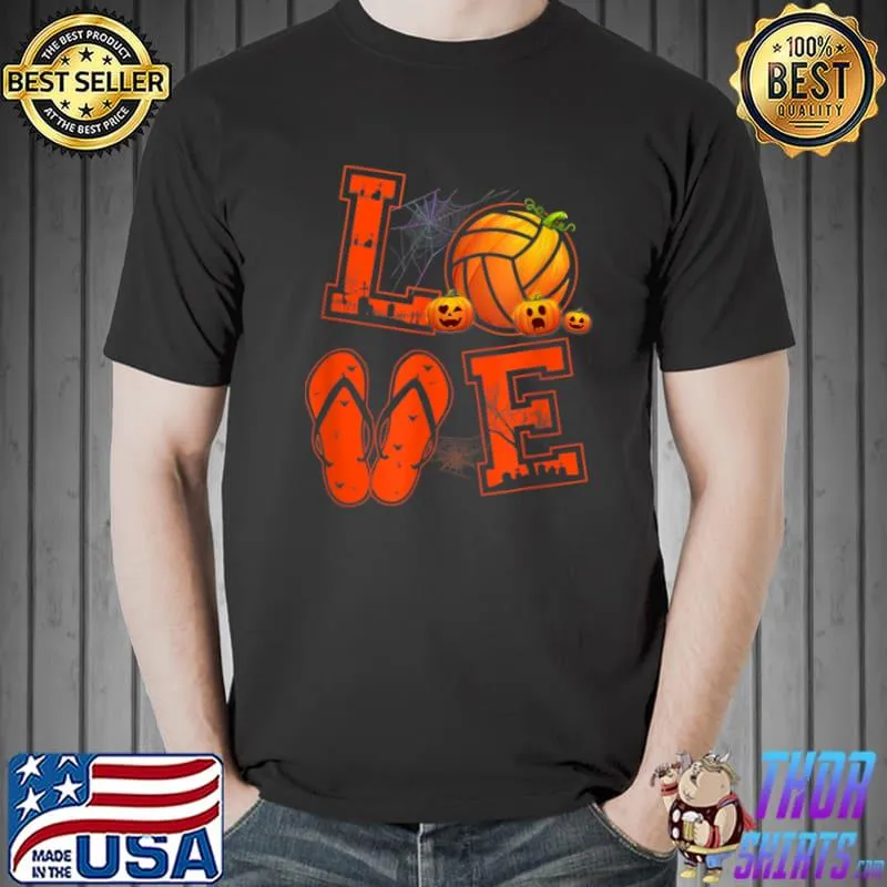 Funny LOVE Volleyball Lovers Pumpkin Witch Halloween Costume T Shirt Unisex