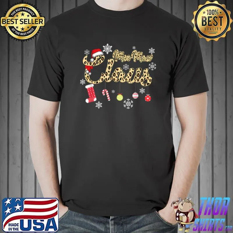 Funny MeeMaw Claus Christmas Famiy Matching Pajamas Leopard Santa T Shirt Unisex