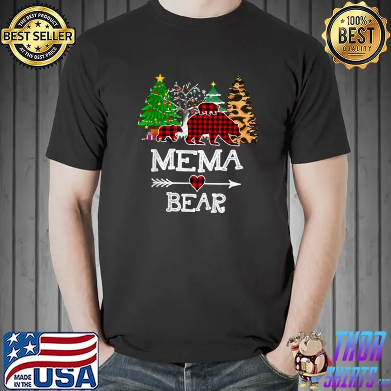 Funny mema Bear Shirt, Red Buffalo Plaid Mema Bear Pajama T-Shirt Unisex