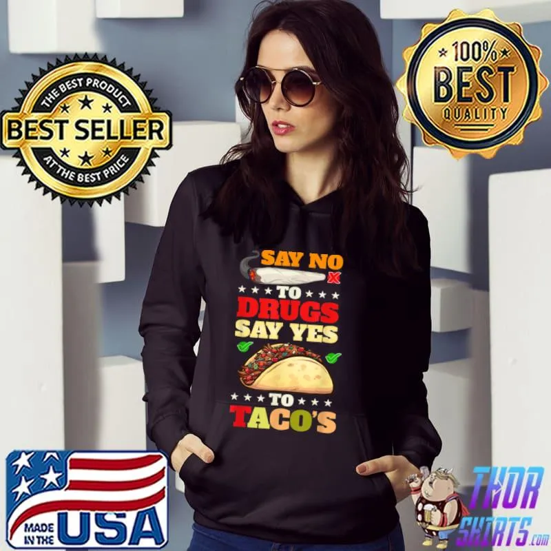 Funny Mens Red Ribbon drug awareness, Say no To Dugs say yes to tacos T Shirt