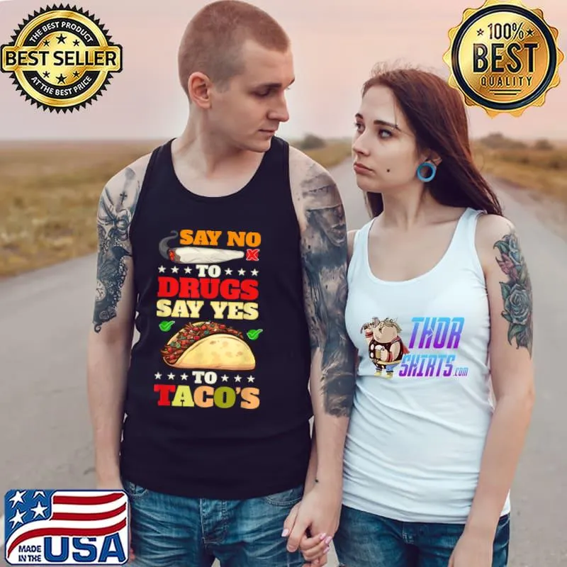 Funny Mens Red Ribbon drug awareness, Say no To Dugs say yes to tacos T Shirt Tank Top