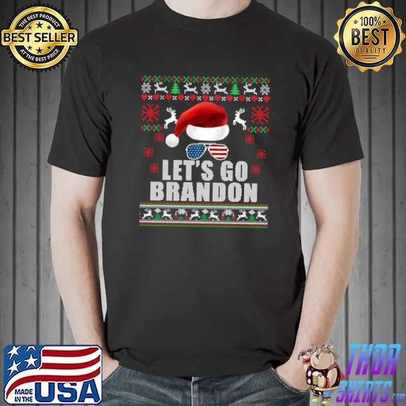 Funny Merry Christmas Let's go Branson Brandon Ugly Sweater Style T-shirt