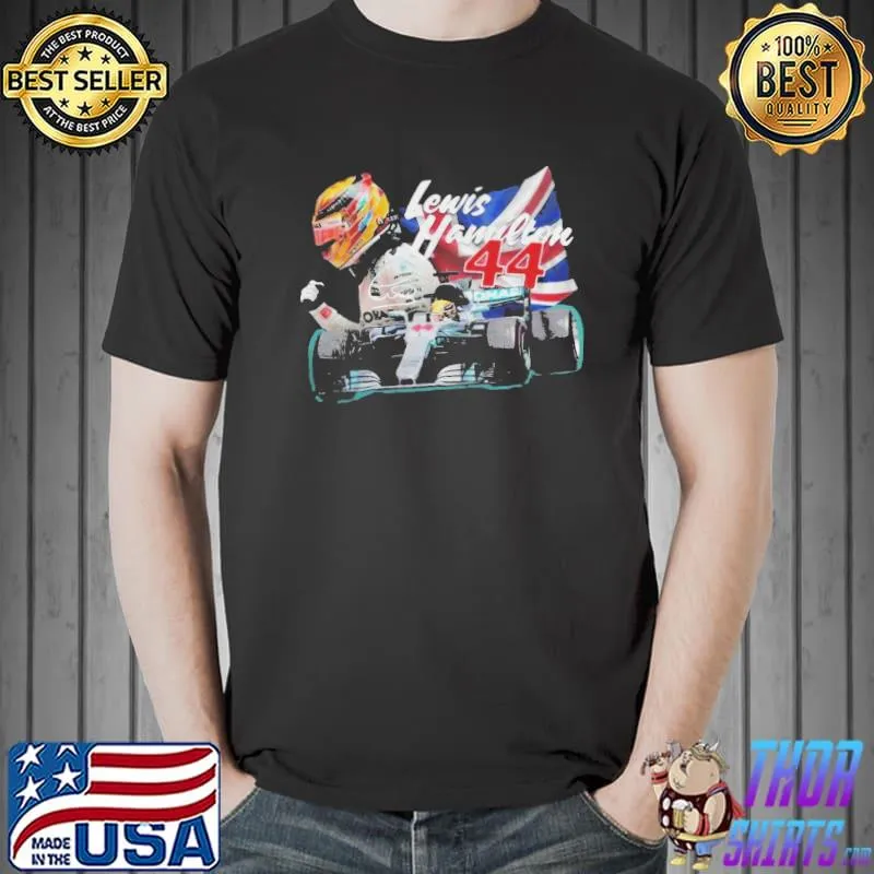 Funny Official Lewis Hamilton 44 Car Signature Union Jack Shirt Unisex