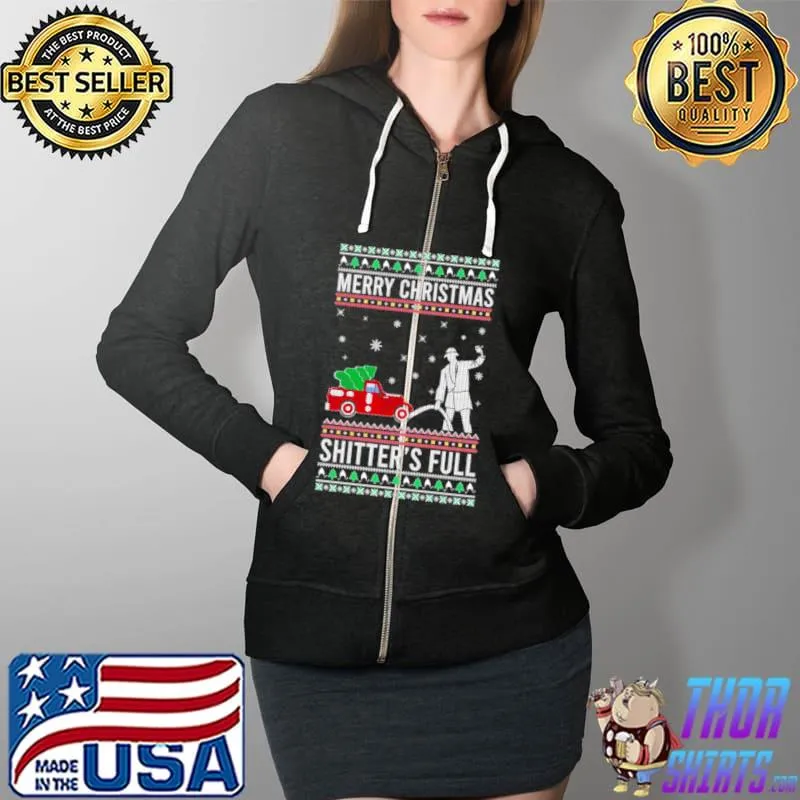 Funny Official Merry Christmas Shitter’s Full Christmas Vacation Merry Ugly Christmas Sweater Full Zip Hooded