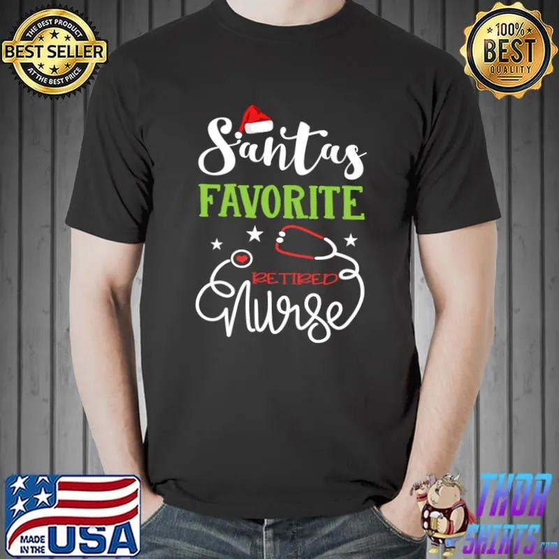 Funny santa Favorite Retired Nurse Xmas Light Hat RN Christmas T-Shirt Unisex