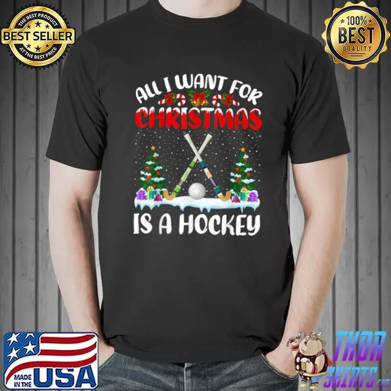 Funny Santa Hat All I Want For Christmas Is A Hockey T Shirt Unisex