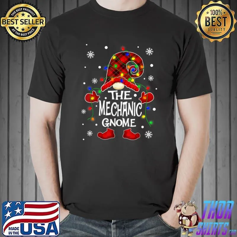 Funny The Mechanic Gnome Matching Family Group Christmas Lights T-Shirt Unisex