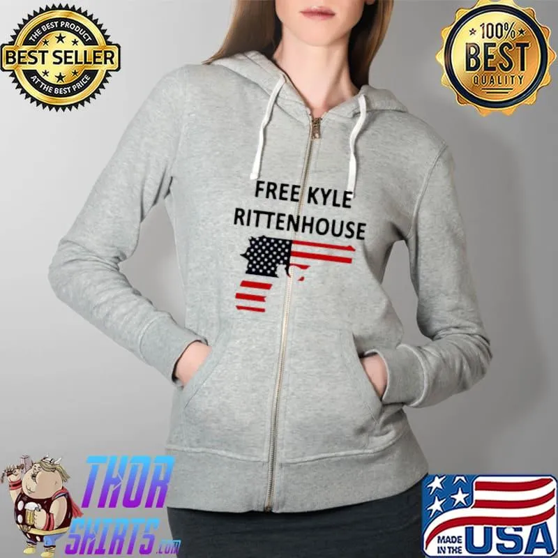 Funny US Flag Free Kyle Rittenhouse Gun USA Flag Shirt Full Zip Hooded