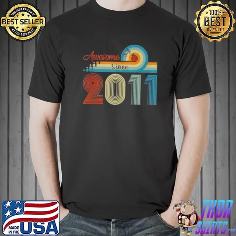 Funny Vintage Awesome Since 2011 11 Years Old 11th Birthday Shirt