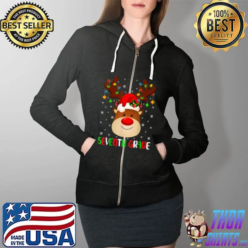 Funny Xmas Lighting Santa Reindeer 7th Grade Crew Christmas T Shirt Full Zip Hooded