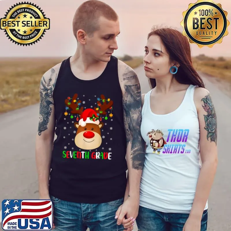 Funny Xmas Lighting Santa Reindeer 7th Grade Crew Christmas T Shirt Tank Top