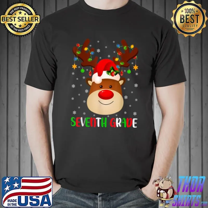 Funny Xmas Lighting Santa Reindeer 7th Grade Crew Christmas T Shirt Unisex