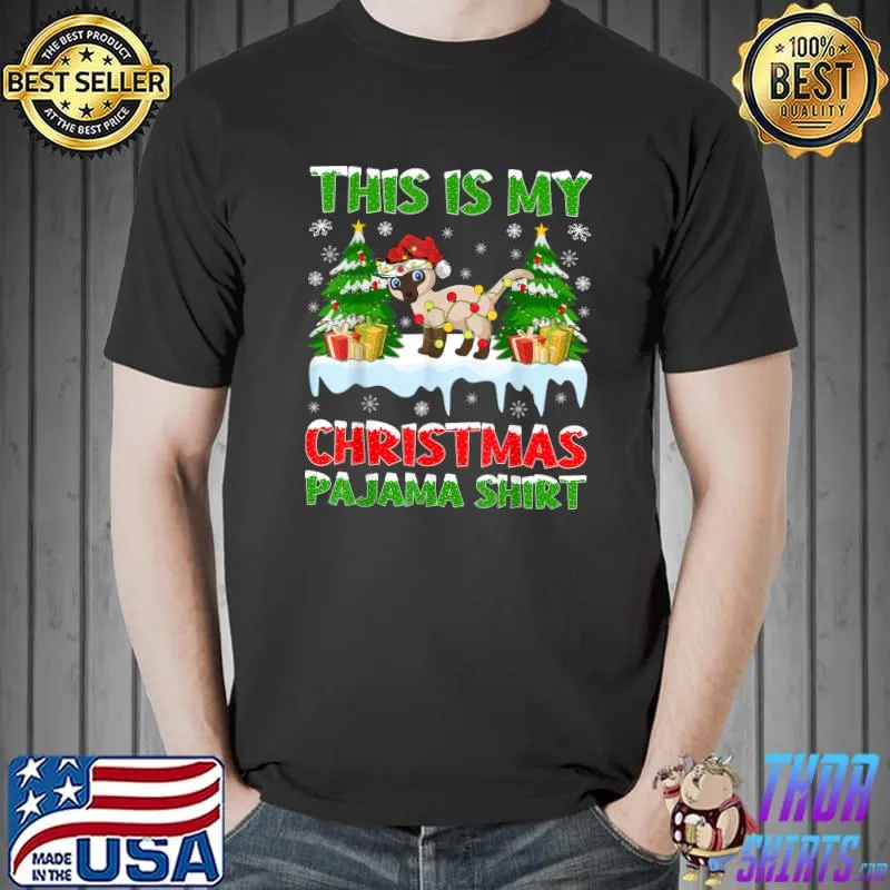 Funny Xmas Santa This Is My Munchkin Cat Christmas Pajama T-Shirt Unisex