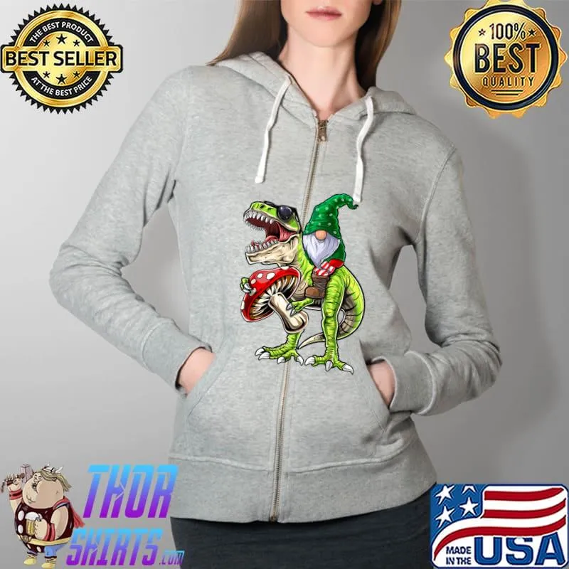 Garden Gnome Hat T Rex Dinosaur Funny Gardening Women Men T-Shirt Full Zip Hooded