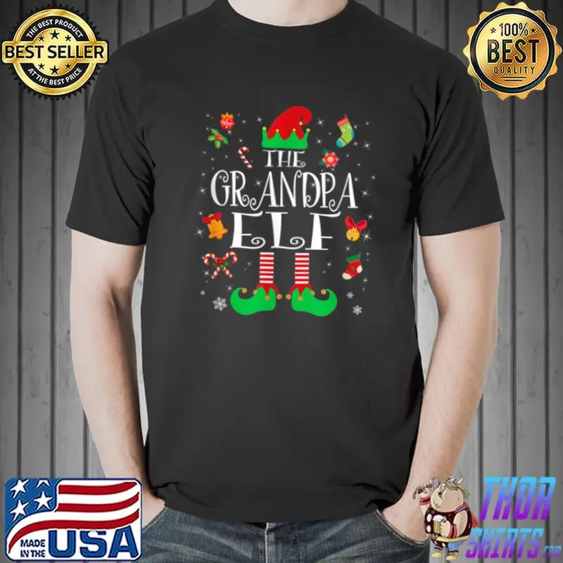 Grandpa ELF Funny Christmas Family Matching Group Ugly T Shirt Unisex