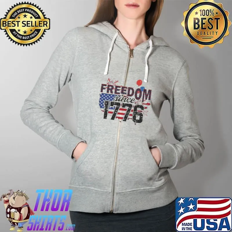 Happy 4th Of July Freedom Since 1776 American Flag Shirt Full Zip Hooded