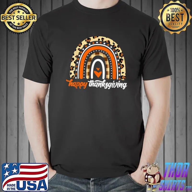 Happy Thanksgiving Leopard Rainbow Plaid Fall Autumn Boho T-Shirt Unisex