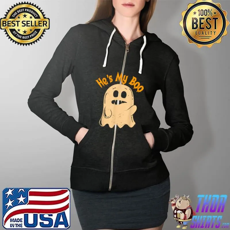 He’s My Boo Ghost Halloween Costume Matching Couples T Shirt Full Zip Hooded