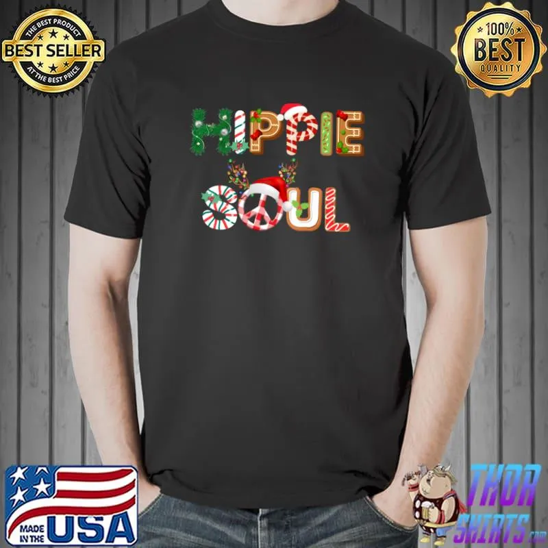 Hippie Soul Peace Sign Santa Hat Reindeer Horns Christmas T-s Unisex