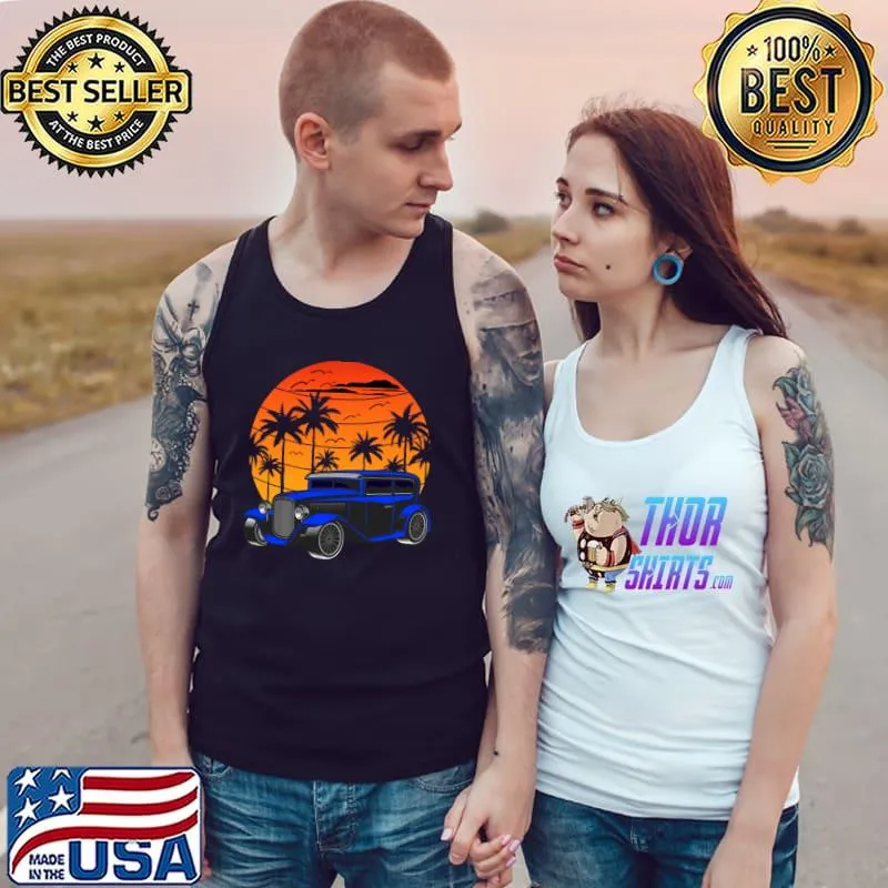 Hot Rod Sedan Thirties Custom Car Beach and Palm Trees T-s Tank Top