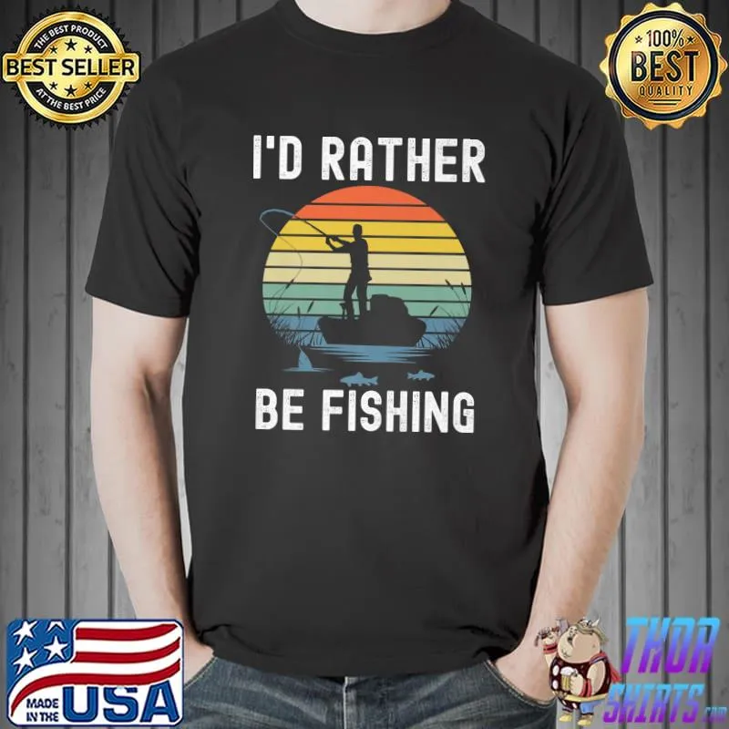 I'd Rather Be Fishing Retro Sunset Fisherman Men's Fish Premium T-Shirt