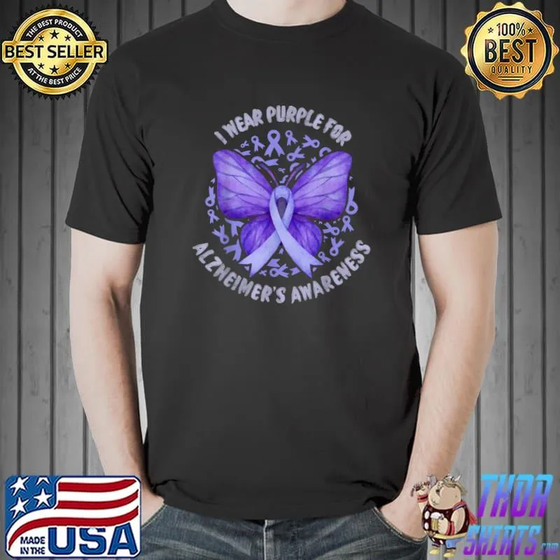 I Wear Purple For Alzheimers Awareness Purple Butterfly T-Shirt Unisex