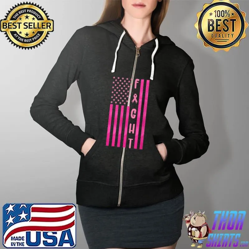 In October We Wear Pink Ribbon Flag Breast Cancer T-Shirt Full Zip Hooded