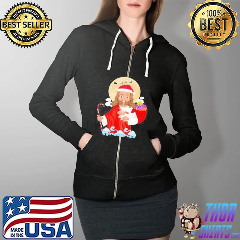 JESUS CHRISTIAN SANTA HAT REINDEER MERRY XMAS SHIRT Full Zip Hooded