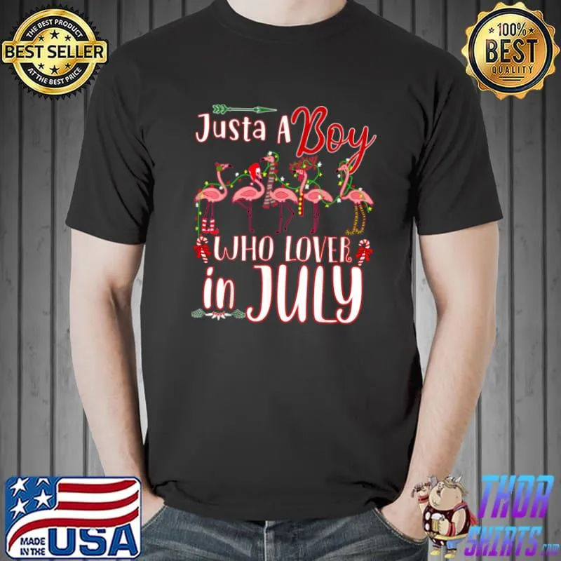 Just A Boy Who Loves Christmas In July, Flamingo Santa Gifts T Shirt Unisex