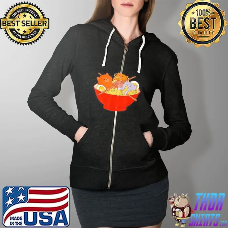 KAWAII CUTE ANIME CATS OTAKU JAPANESE RAMEN NOODLES SHIRT Full Zip Hooded