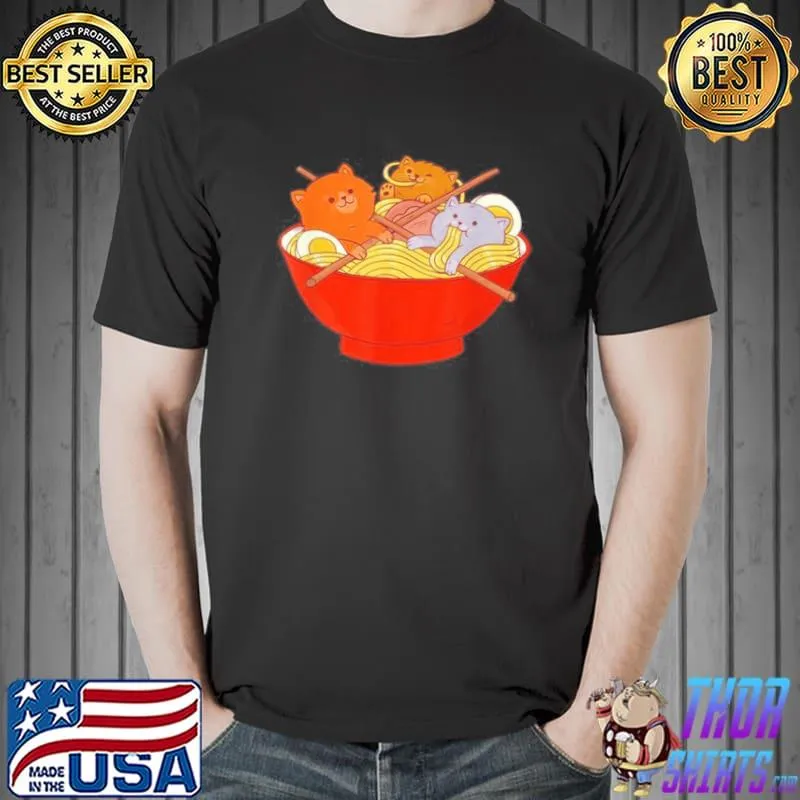 KAWAII CUTE ANIME CATS OTAKU JAPANESE RAMEN NOODLES SHIRT Unisex