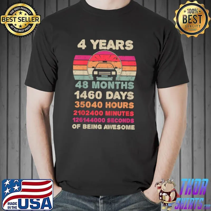 Kids 4 Year Old Police Car Birthday Fourth 4th Birthday Boy Girl T Shirt Unisex