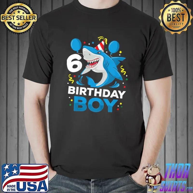 Kids 6th Birthday Boy Shark Ocean Theme Party 6 Years Old For Boy T-Shirt Unisex